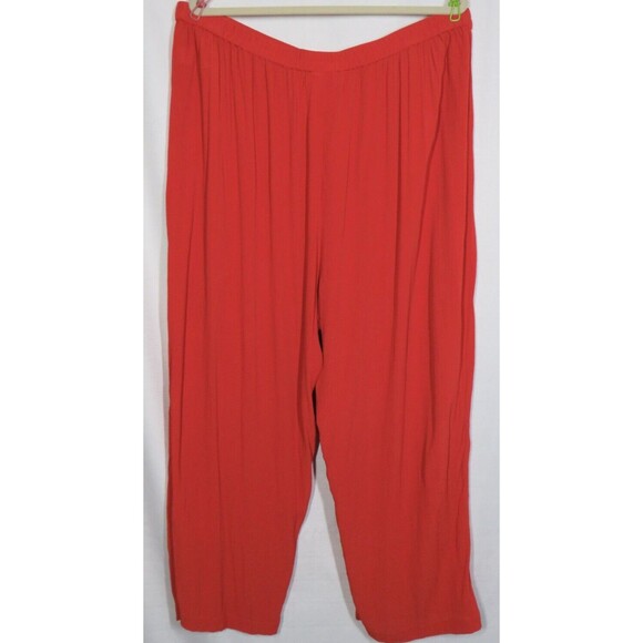 Roaman's Women's Rust Orange Crinkle Gauze Wide Leg Pull On Pants Plus 28W - Picture 9 of 13